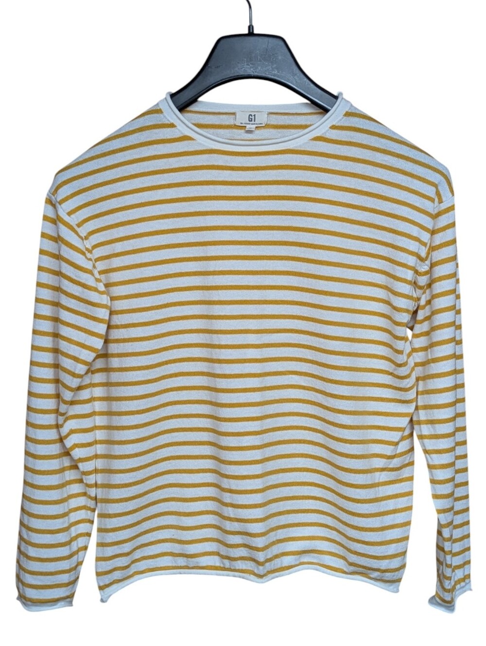 GI Cotton and Cashmere Blend Long Sleeve Yellow Stripe Sweater Size Small